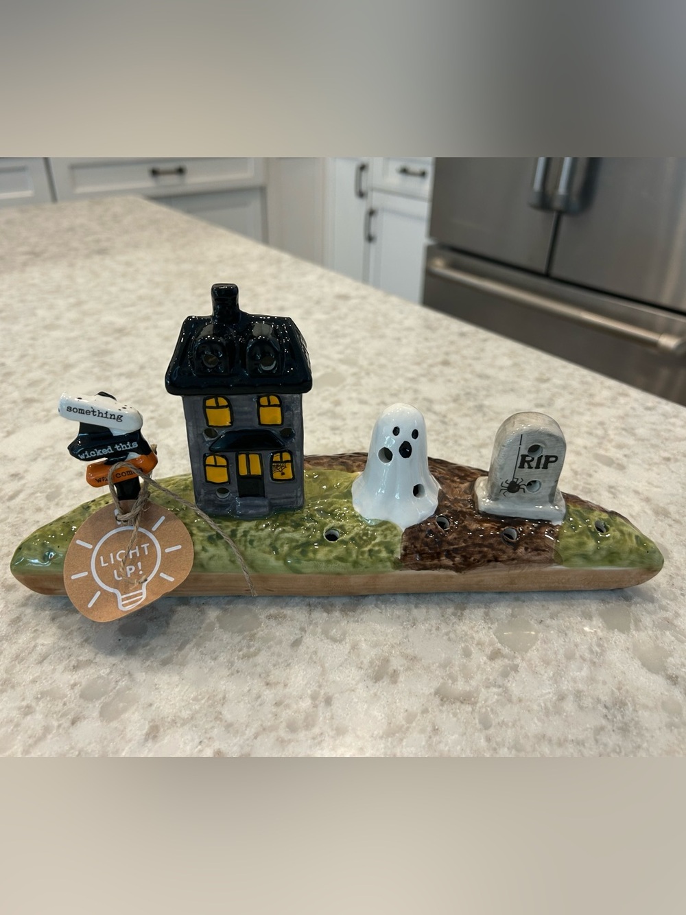 “New” Mudpie Light up Halloween House, Ghost, Tombstone & Sign